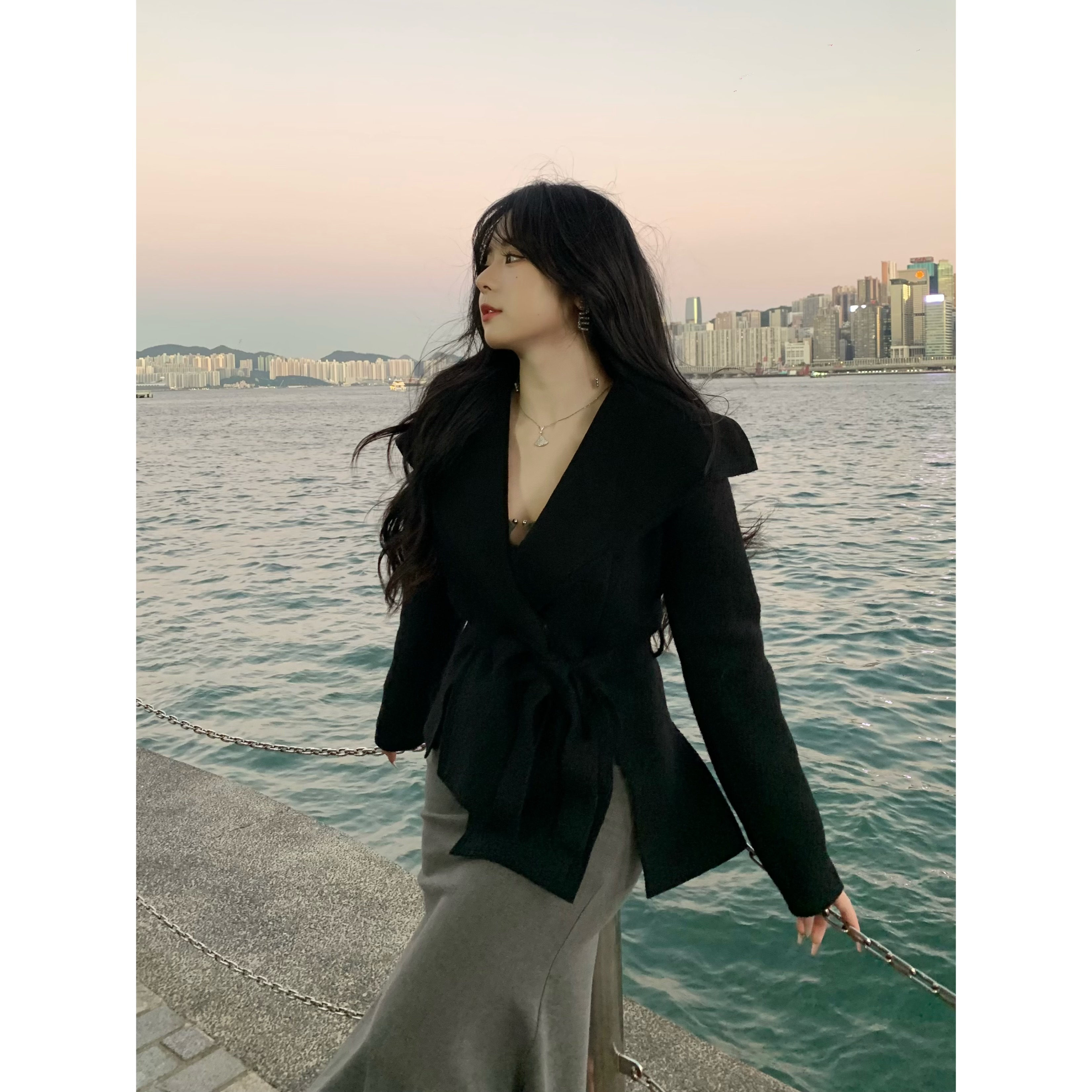 清清MengFairy 【旋转巴黎】显瘦法式黑色毛呢外套