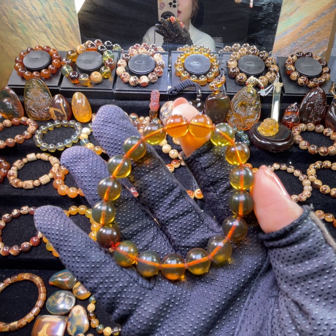 琥珀未镶嵌手串血茶10