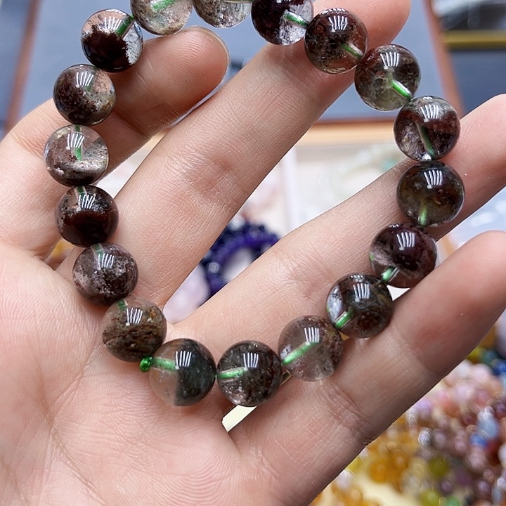 水晶手链银S925镶嵌绿幽灵