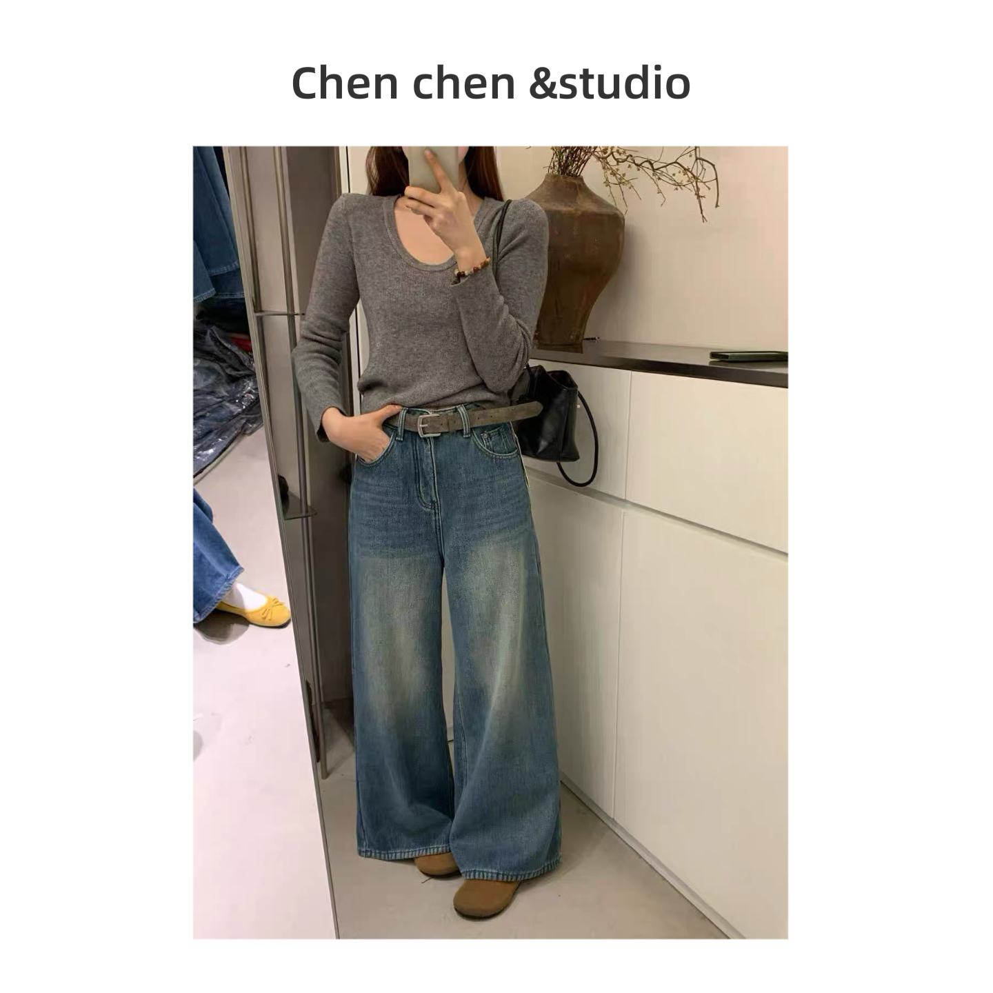 【裤长102cm水洗复古阔腿牛仔裤】宽松百搭显瘦拖地长裤女小众高腰