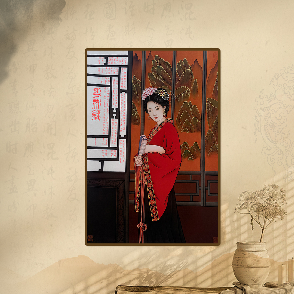 葛溪月老师展览代表作品——《书香雅韵美女图》