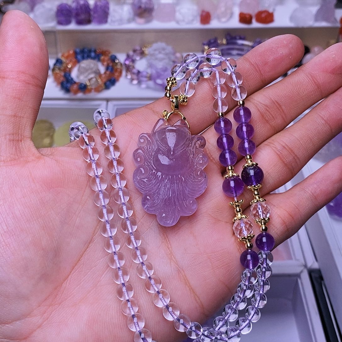 水晶颈饰未镶嵌紫水晶海马狐吊坠 送链子