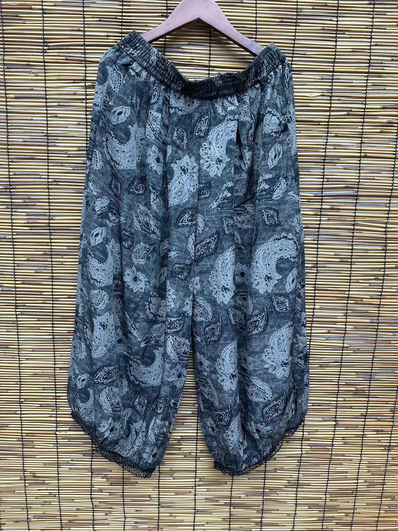 HY   裤脚花边印花裤