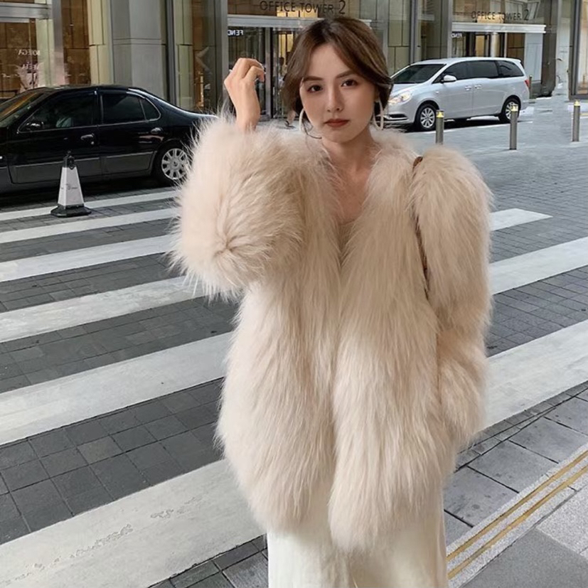 前70后60貉毛双面编织皮草外套女