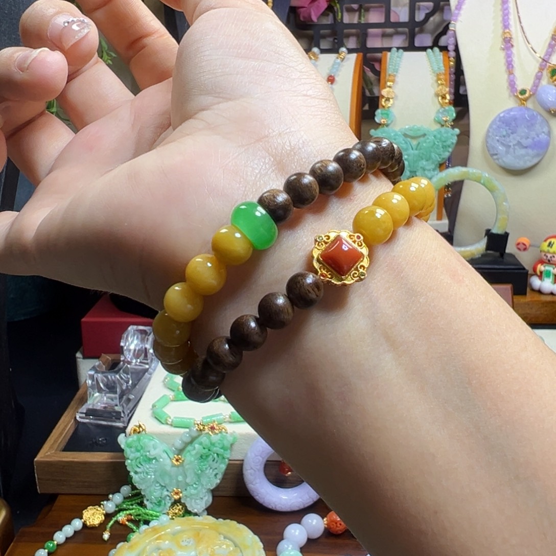 翡翠未镶嵌毛衣链双圈黄翡