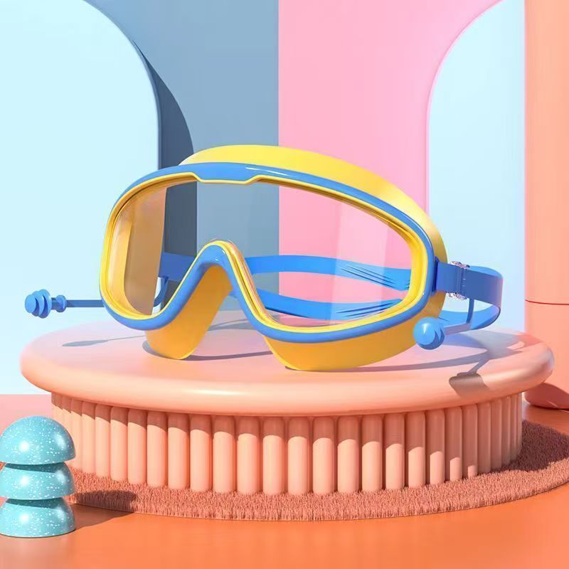 大框泳镜男女童防水防雾洗头神器适用3-14岁软硅胶吸附鼻夹耳塞