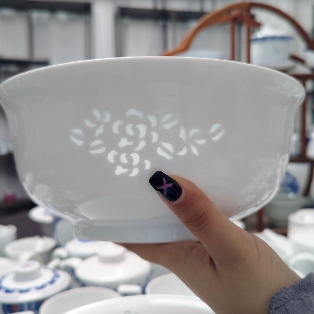 陶瓷玉牡丹8.5寸汤碗一个