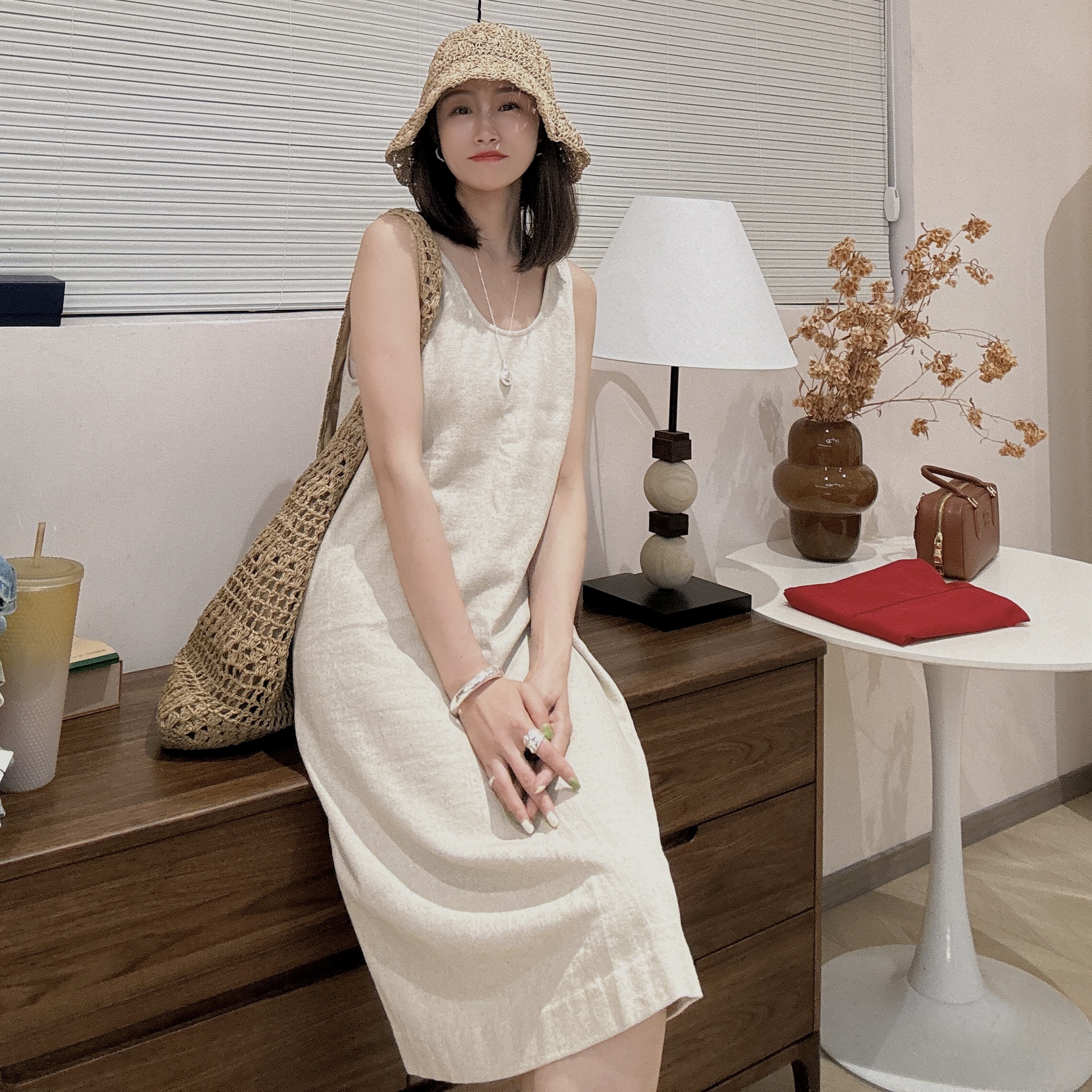 【特价】素雅禅意风 原始心态 松弛有度极简棉麻连衣裙Q5699