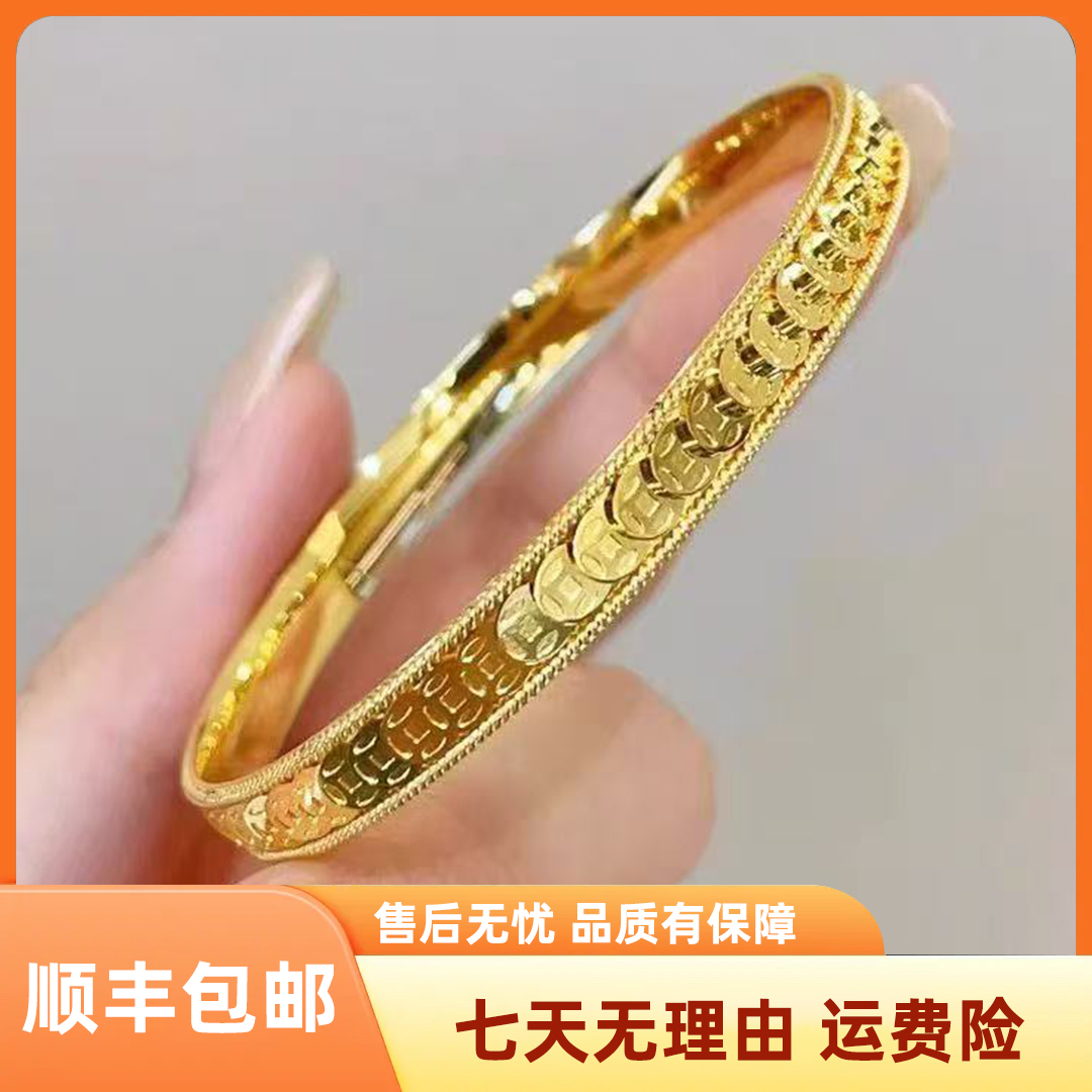 足银手镯 手镯简约女款气质经典时尚百搭实心传承古法钱币手镯