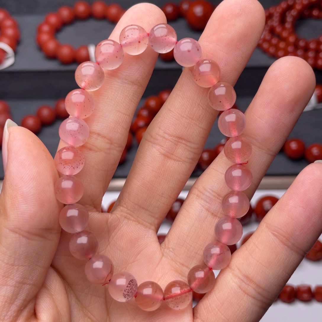 南红玛瑙未镶嵌手串H8mm高冰飘花手串