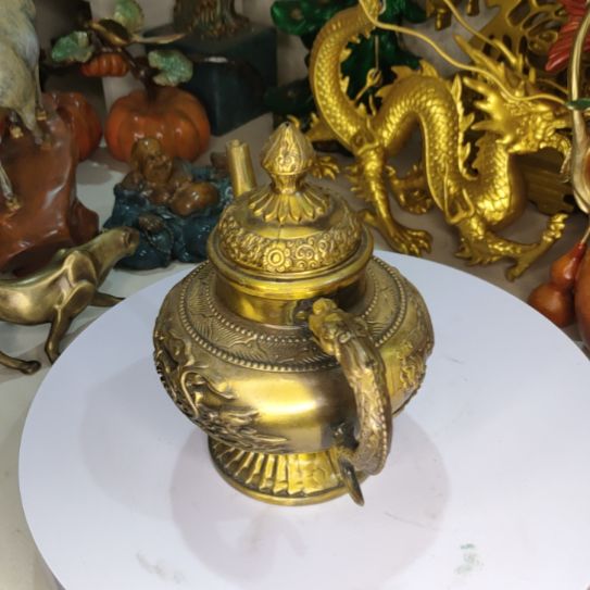 黄铜黄铜双龙壶摆件