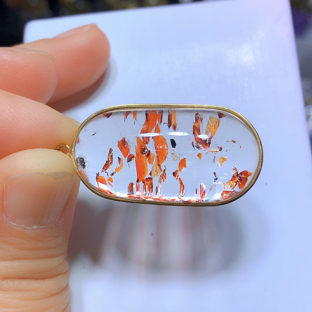 水晶吊坠银S925镀金镶嵌天然水晶