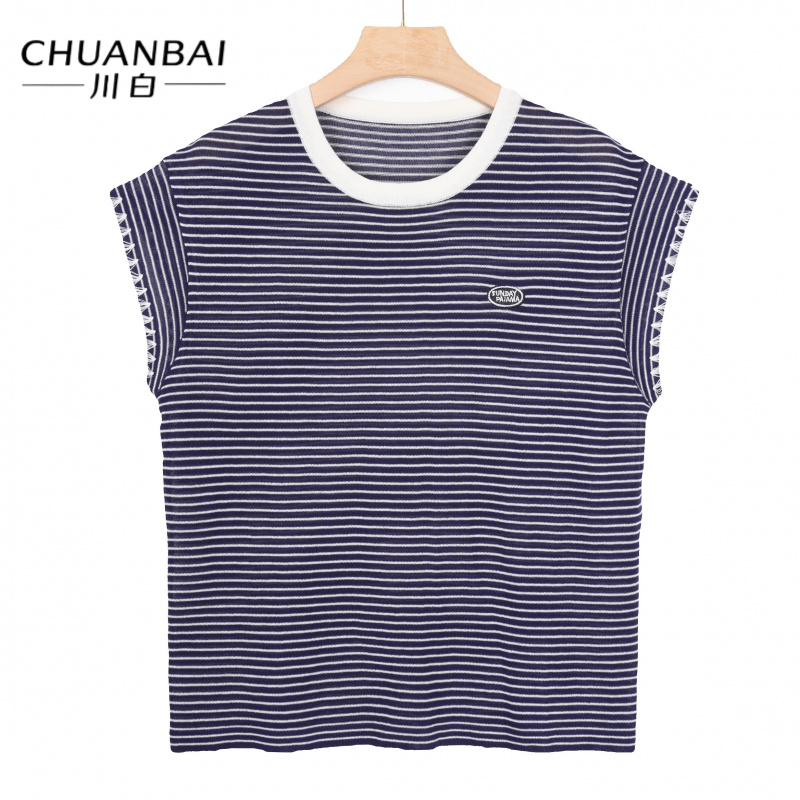 CHUANBAI 川白夏季再生纤维圆领刺绣字母绣花图案短袖薄款百搭