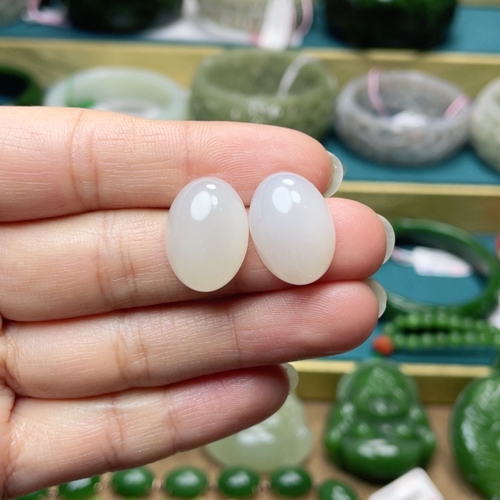 和田玉耳饰银S925镶嵌