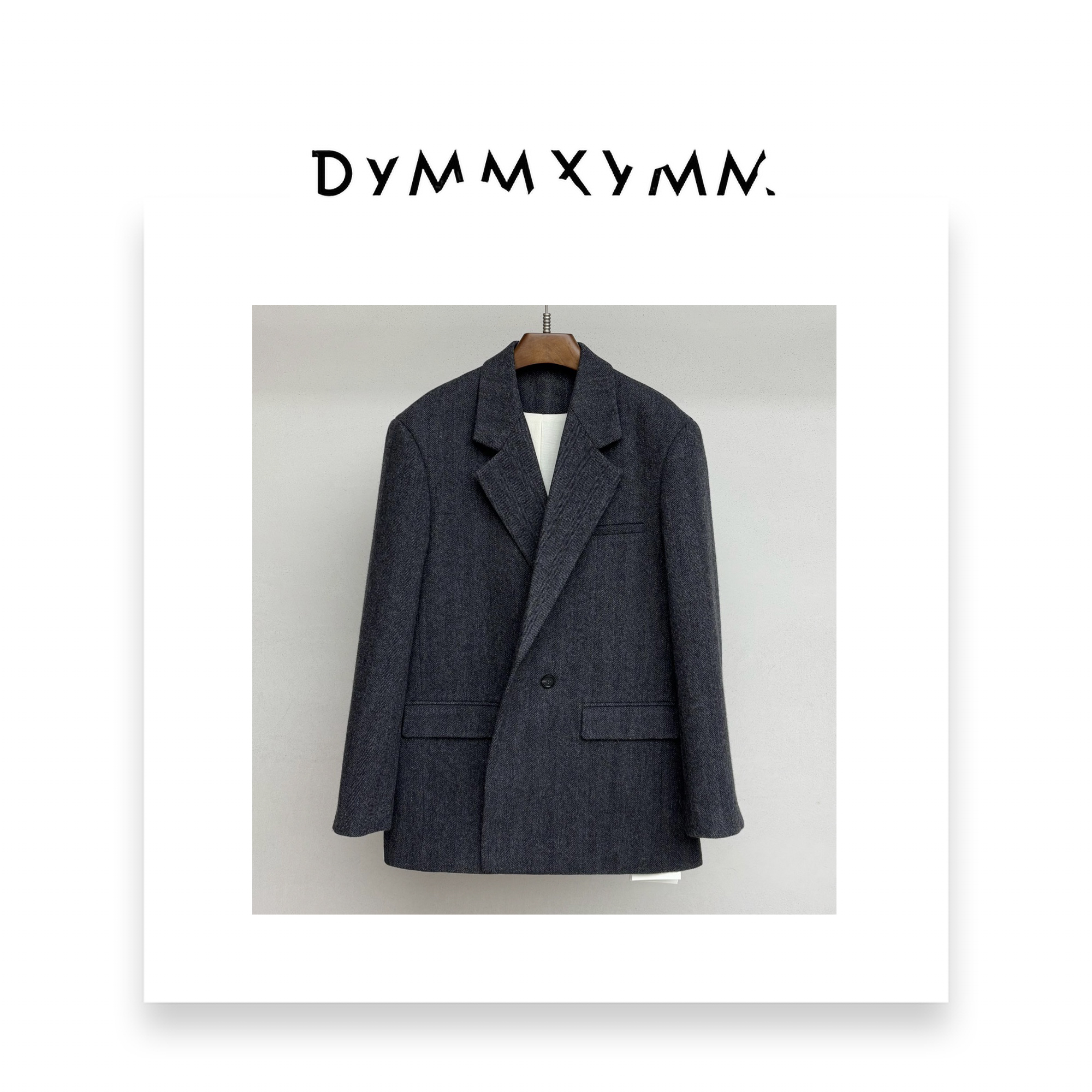 【DYMMXYMM】-.灰色人字纹翻领羊毛西装外套-5FW-R0380