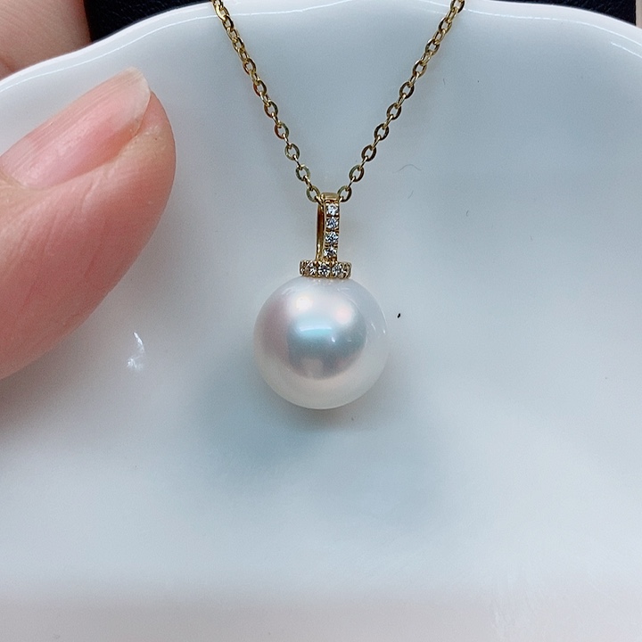 海水珍珠吊坠(不含链)18K金镶嵌澳白吊坠12-13mm