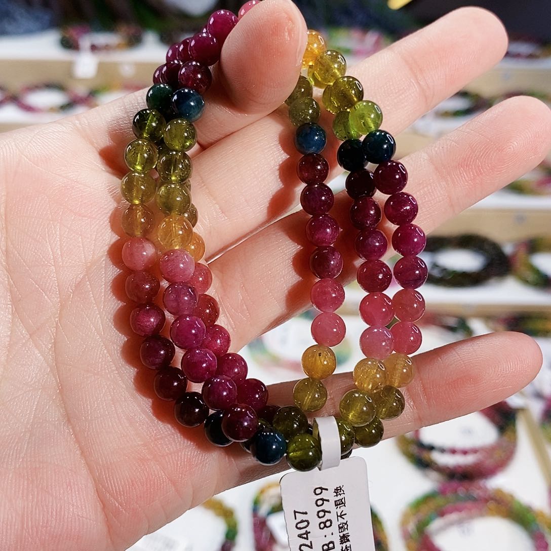 碧玺手链未镶嵌G2407三圈颜色微差