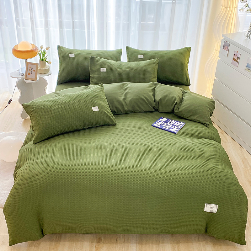 华夫格四件套四季通用简约风被套床单非纯棉床上用品