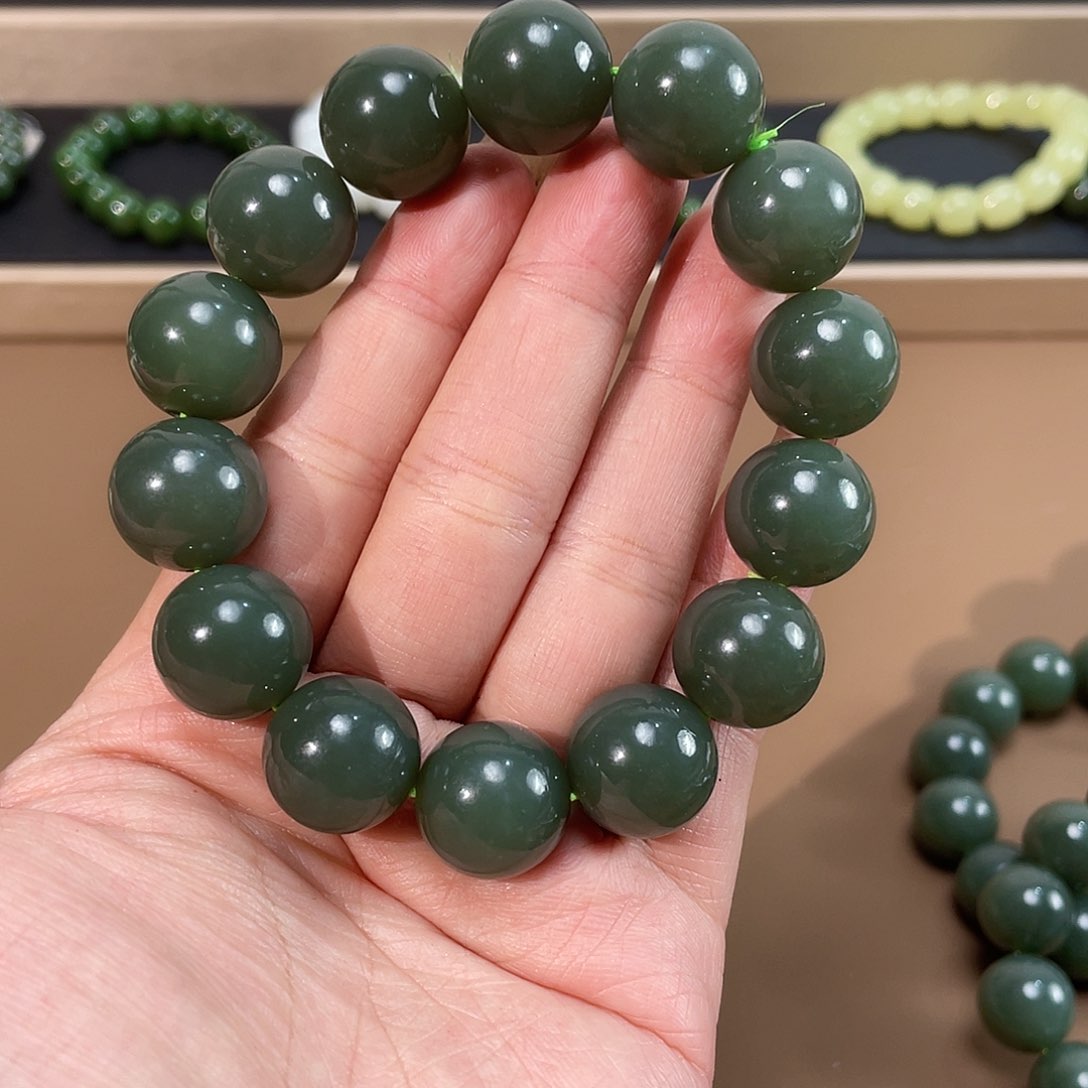 和田玉手链未镶嵌瓷蓝16