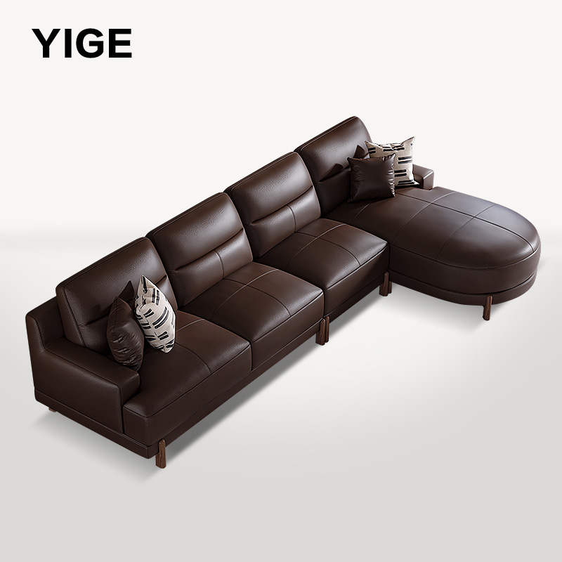 实木沙发现代简约转角贵妃位轻奢小户型客厅家具楠木意式头层真皮