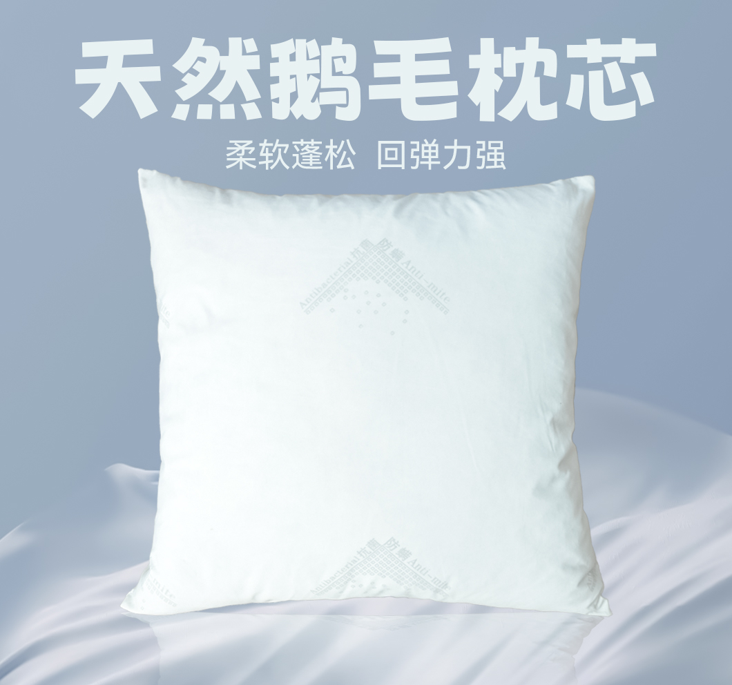 白鹅羽毛方形枕芯抗菌防螨柔软舒适天然无毒客厅卧室