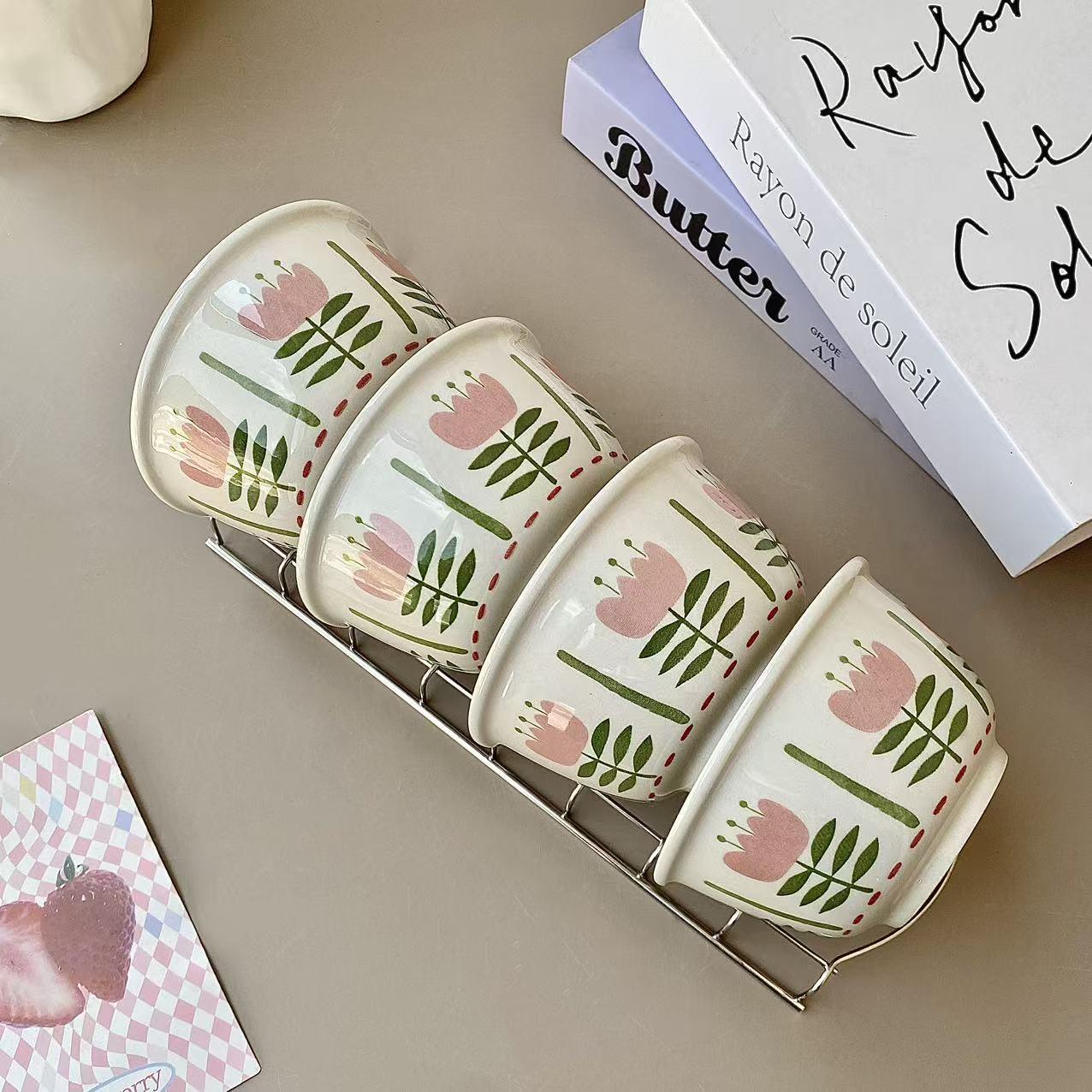 ins风可爱郁金香陶瓷碗勺釉下彩高颜值餐具米饭碗甜品碗吃饭家用