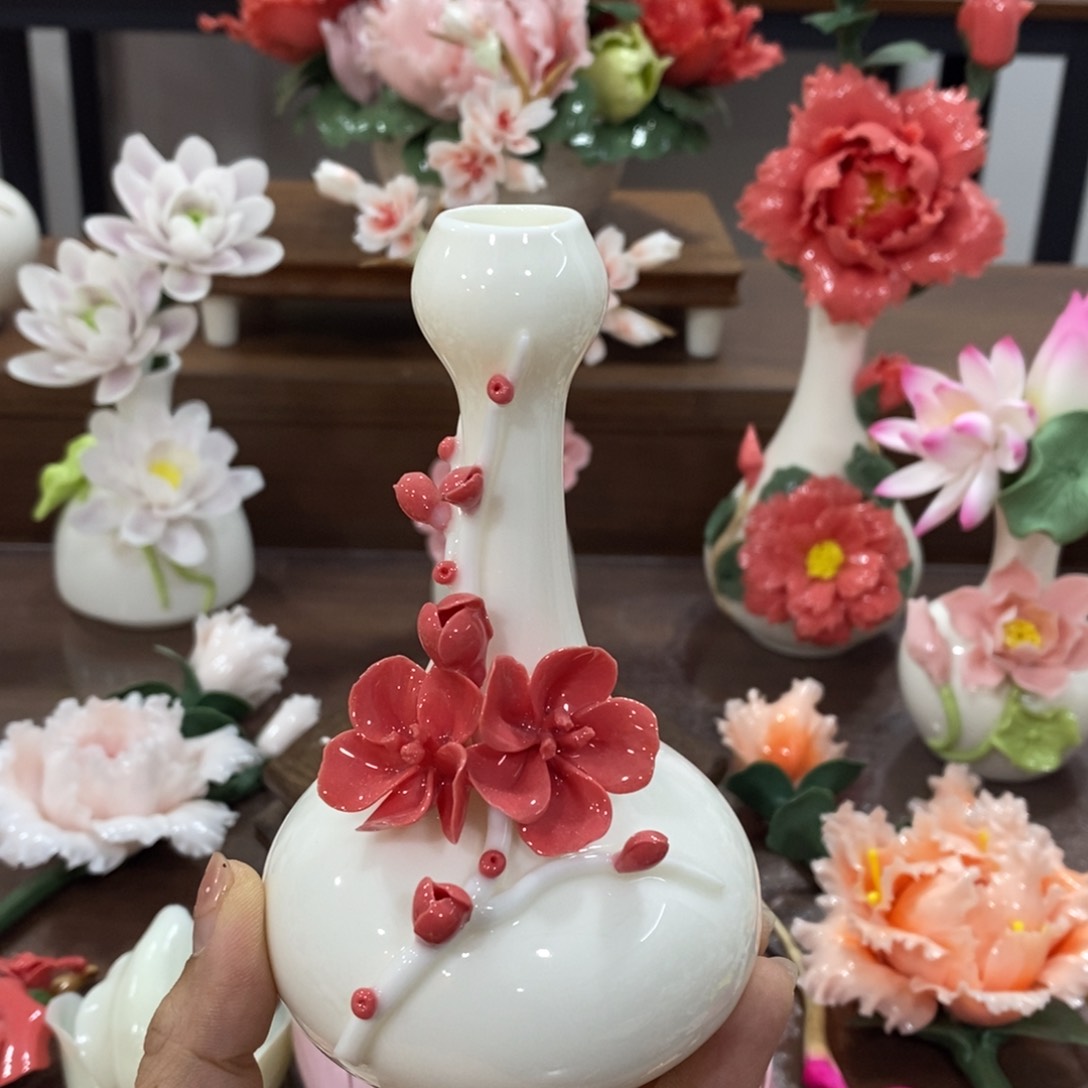 瓷片陶瓷手工花摆件