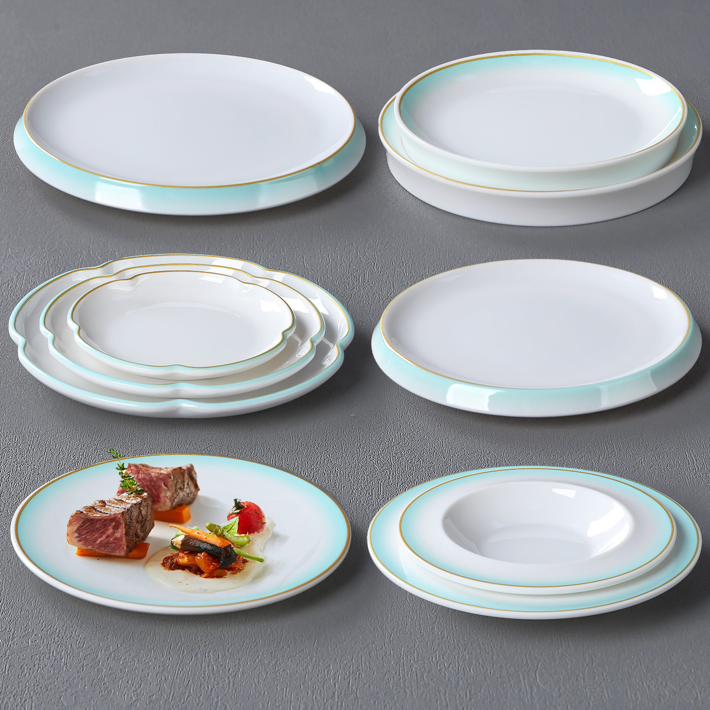 密胺盘子圆盘浅盘仿瓷餐具宴会酒席专用炒菜盘酒店饭店大盘子商用