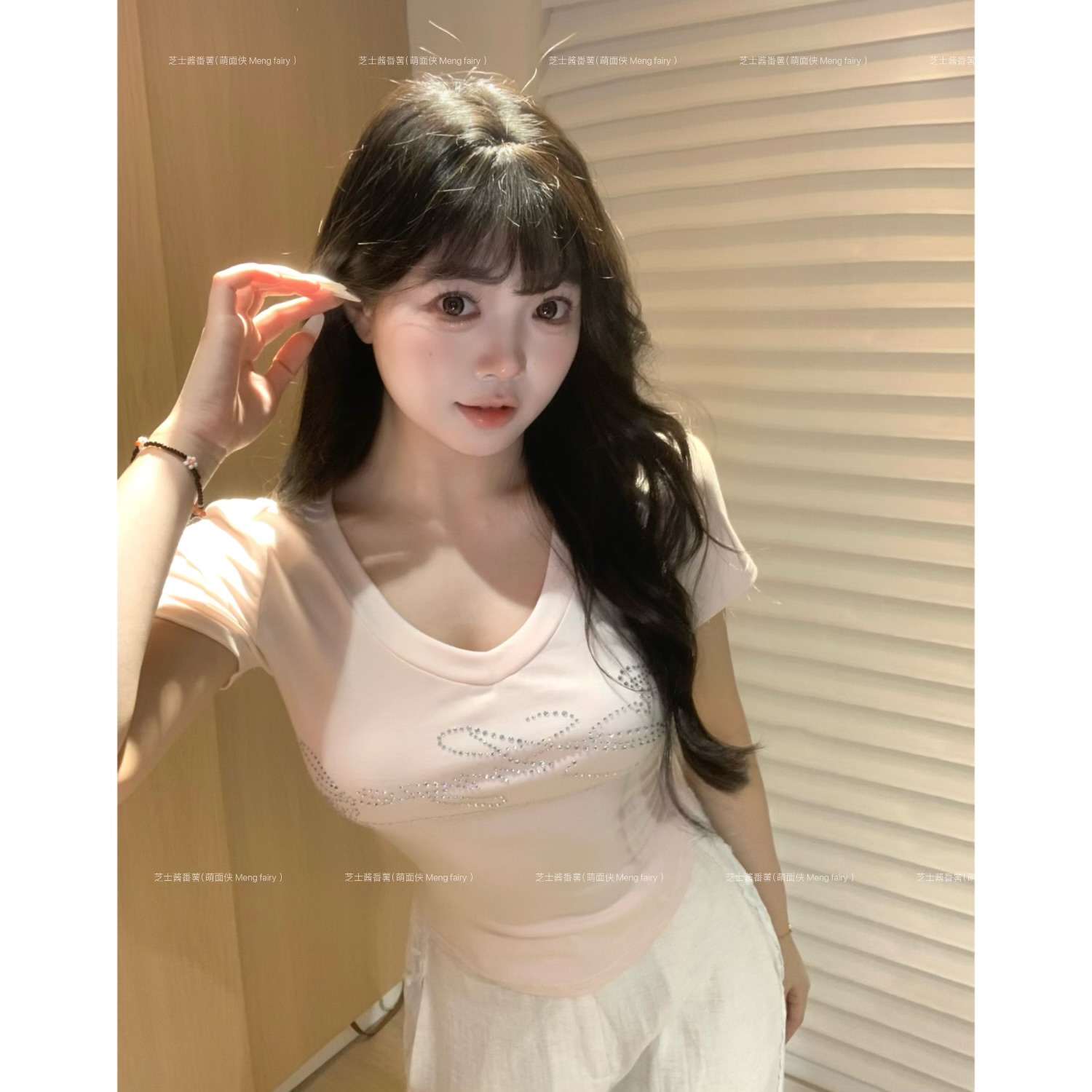 清清萌面侠芝士【粉嫩腮红T】93天丝纯欲慵懒风女装服装女6205