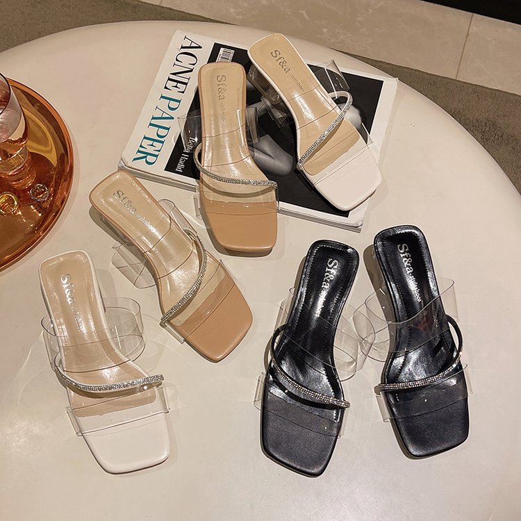 【帮主】外穿凉拖女夏季新款百搭水钻粗跟高跟仙女风防滑凉鞋女