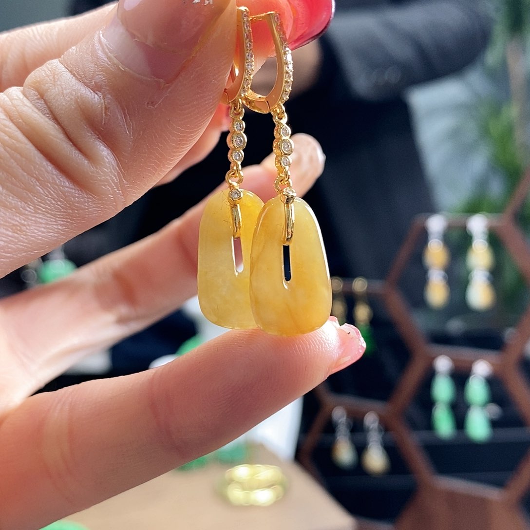 翡翠耳饰银S925镶嵌翡翠