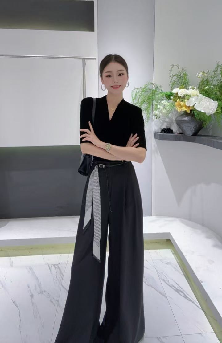 2025秋季新款法式丝绒纯色中长袖T恤时尚简约修身上衣A