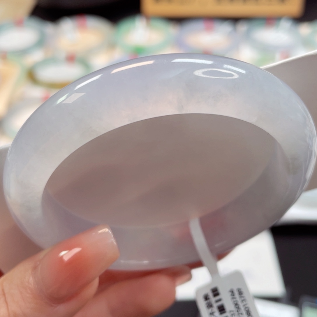 翡翠手镯未镶嵌57冰透亮淡粉色20号
