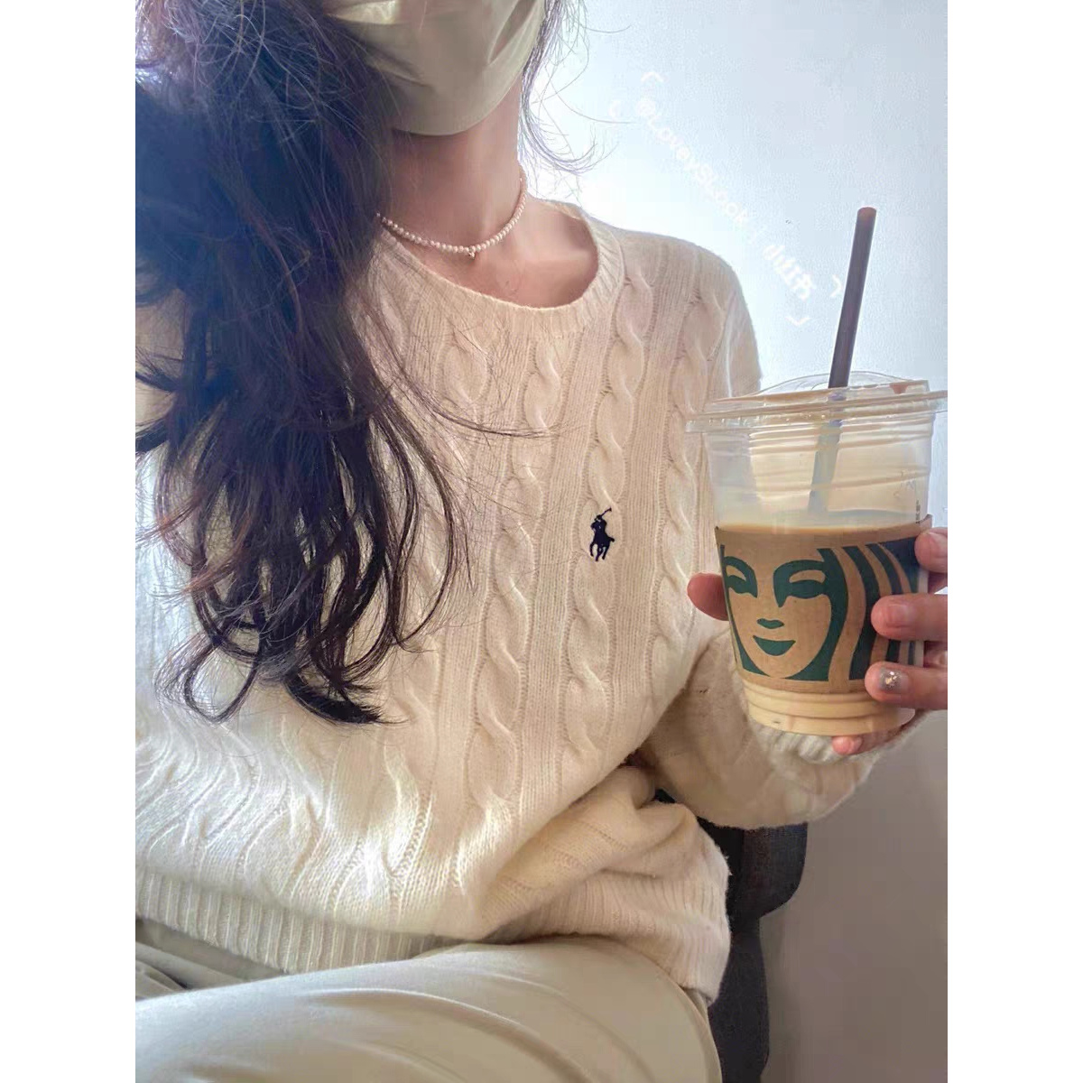 100羊毛纯色刺绣绞花套头针织衫