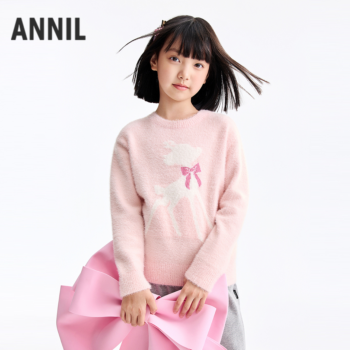【亲肤软糯毛衣】女童圆领时尚保暖毛衣冬季新款安奈儿童装EG544635