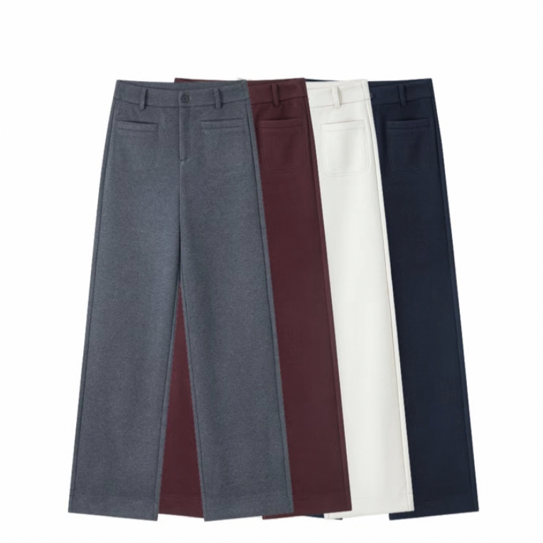 安可拉红女裤冬季新款高腰垂感休闲直筒裤绵羊毛阔腿裤显瘦5626款