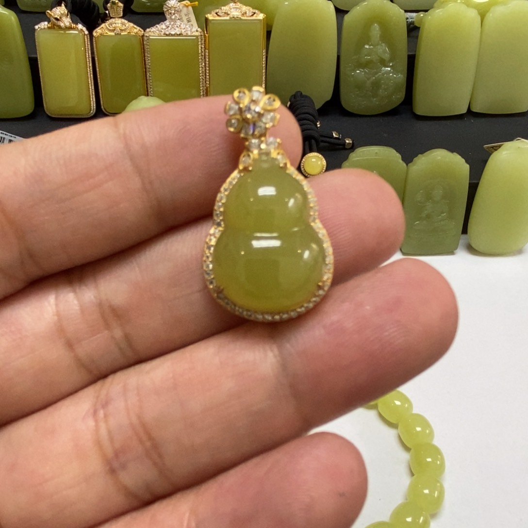 吊坠(不含链)银S925镶嵌和田玉（黄玉）