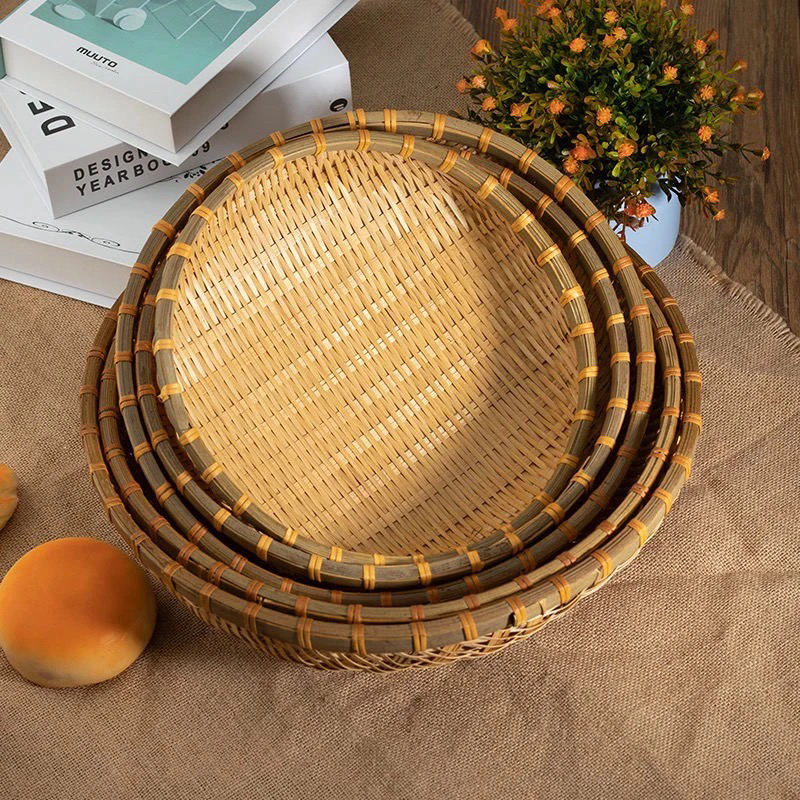 竹编烟熏款五件套淘米洗菜沥水篮25/28/30/33/36厘米