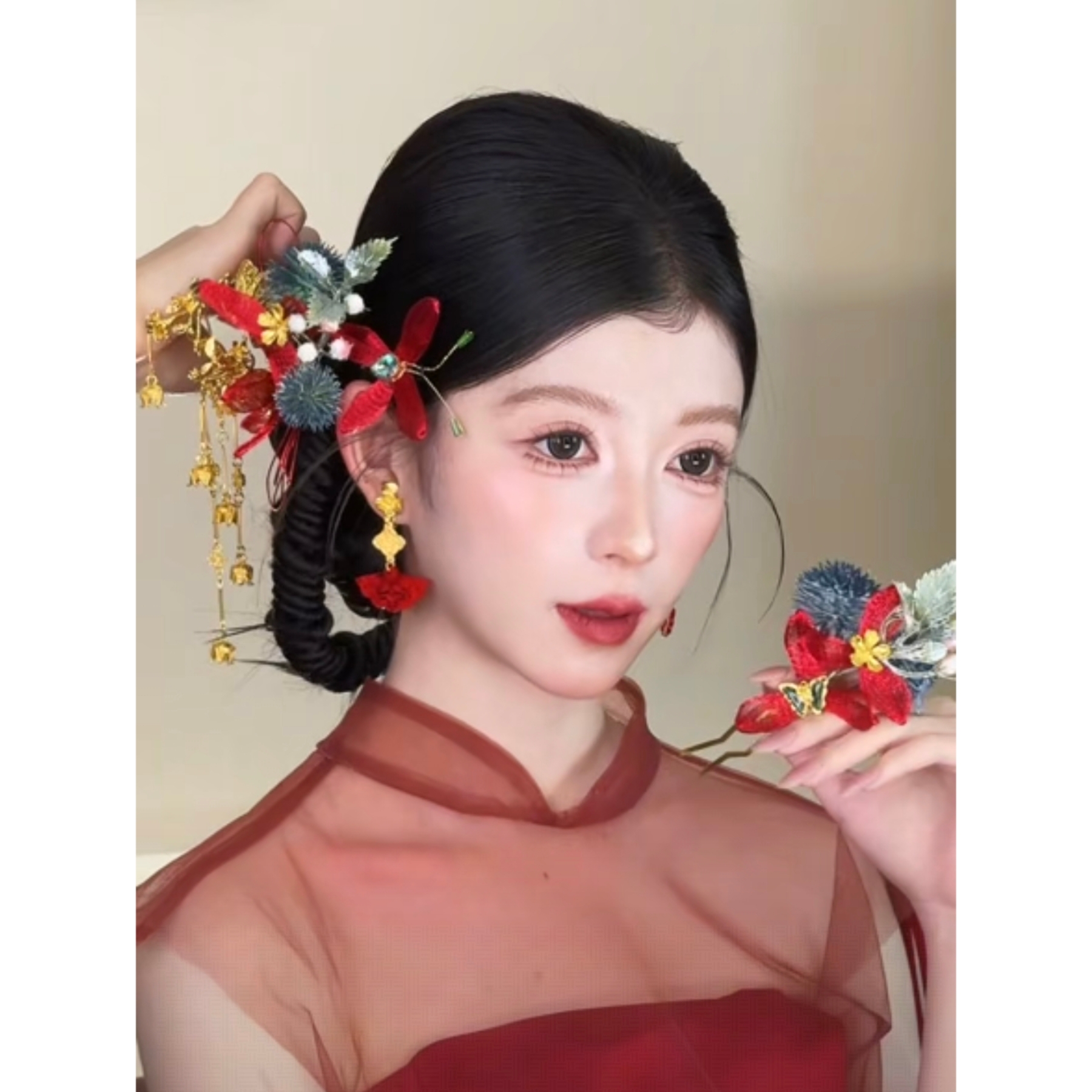 z8523新中式红色流苏宫廷结婚新娘头饰