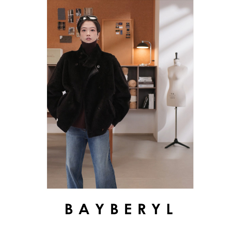 CC12-BAYBERYL老贝格勒*双排扣立领复古时髦秋一体皮衣PY5I2402
