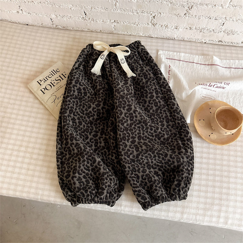  泡塔·25冬~抽绳加绒休闲阔腿裤8239（童装汉服）豹纹