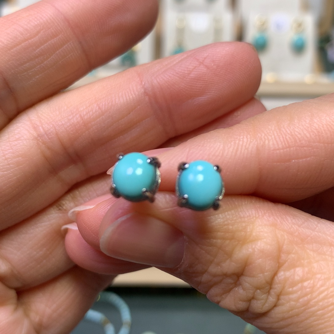 绿松石耳饰银S925镶嵌