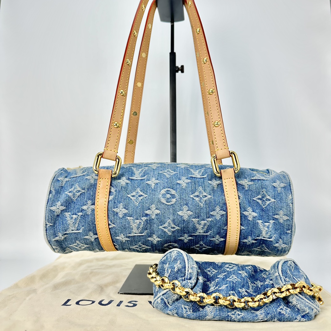 95新 LouisVuitton/路易威登 丹宁牛仔子母手提单肩圆筒包 73326