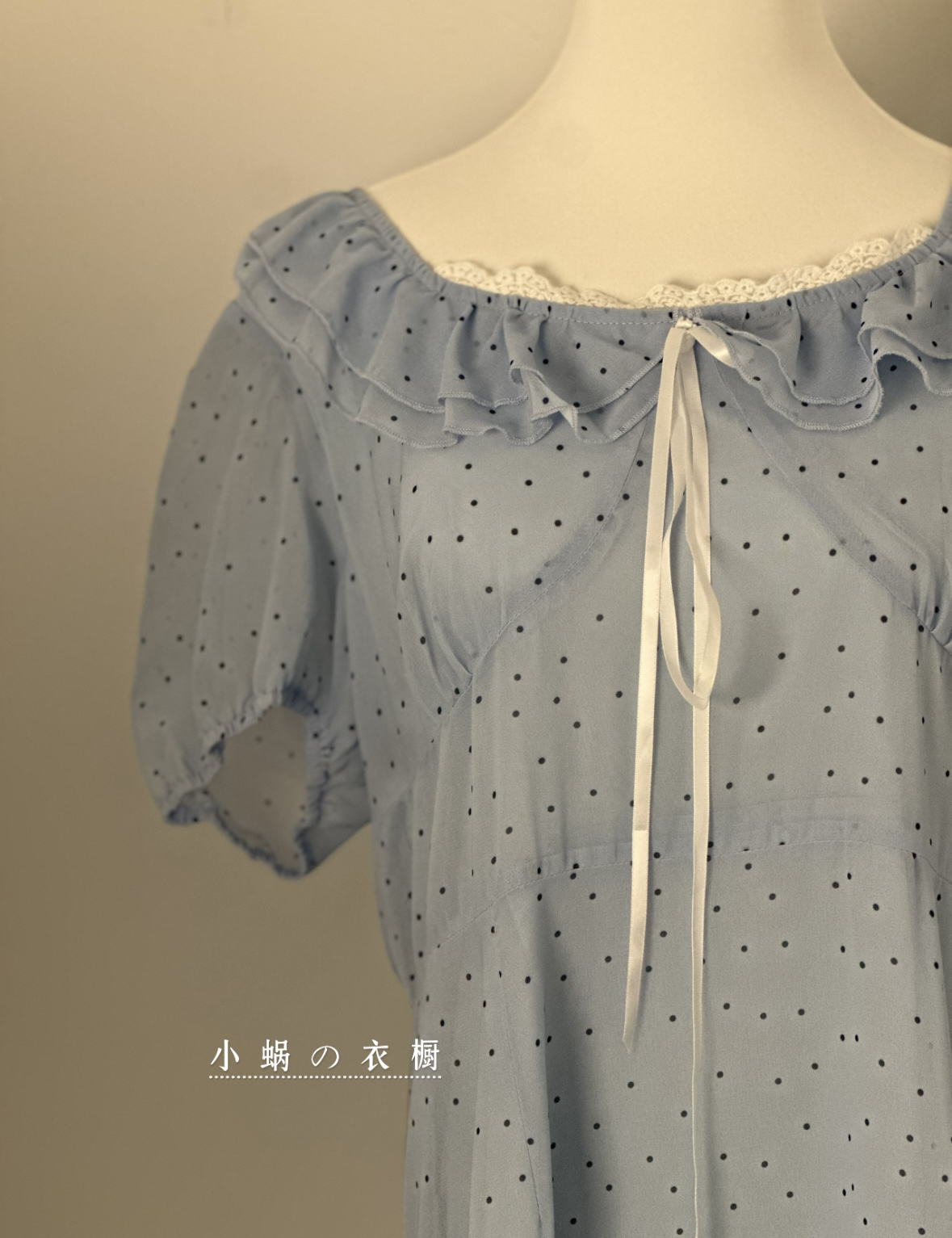 「小蜗の 纯爱风」甜妹蓝色波点连衣裙  大码微胖可穿