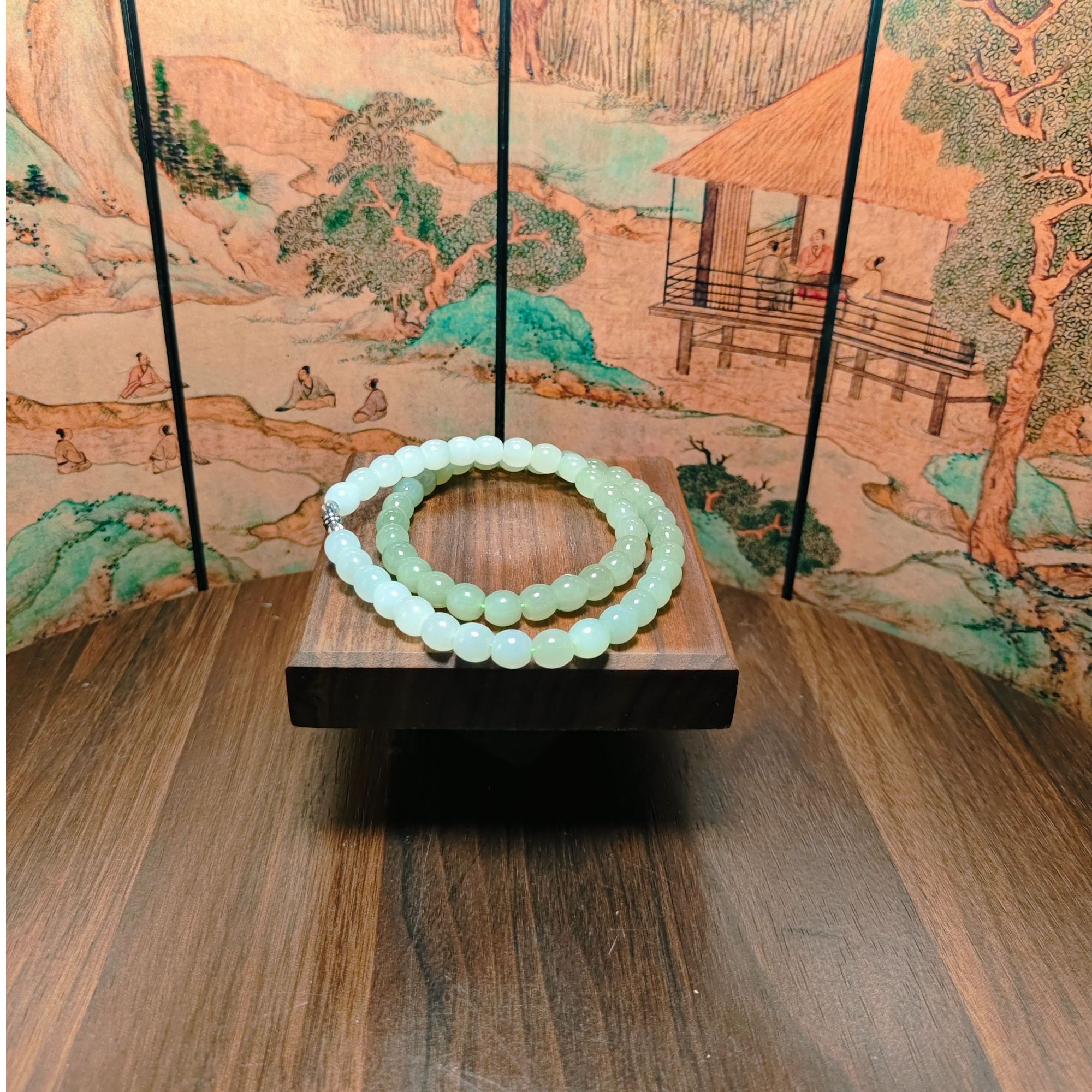 N和田玉渐变桶珠项链0873