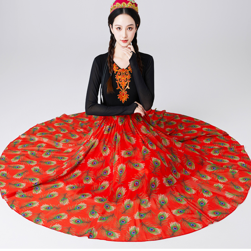 民族舞套装新疆舞大摆裙广场舞服装维族表演半身裙女长袖跳舞衣服