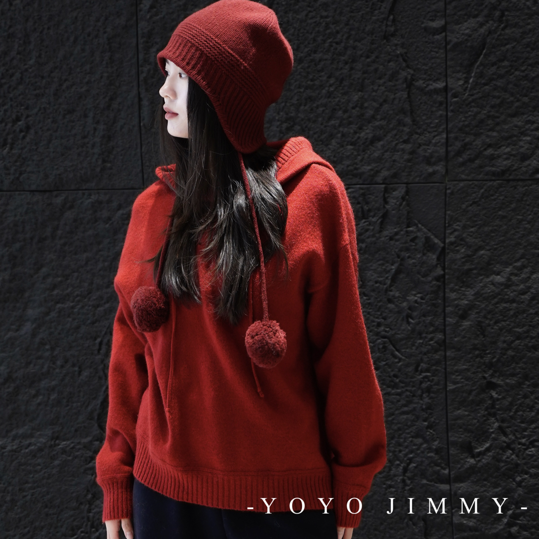 YOYO A937 绵羊毛套头帽衫女