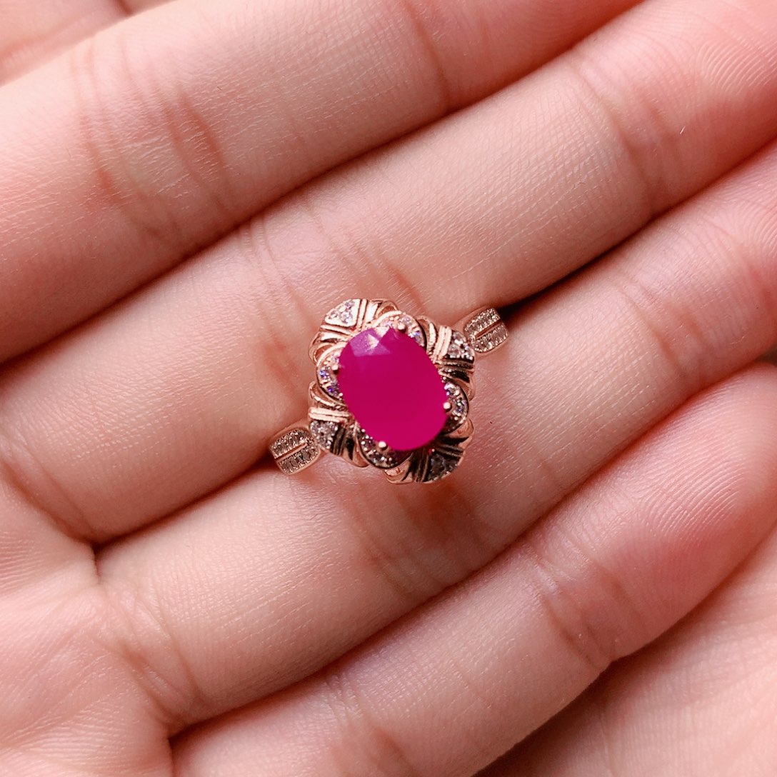 红宝石戒指银S925镶嵌老*点