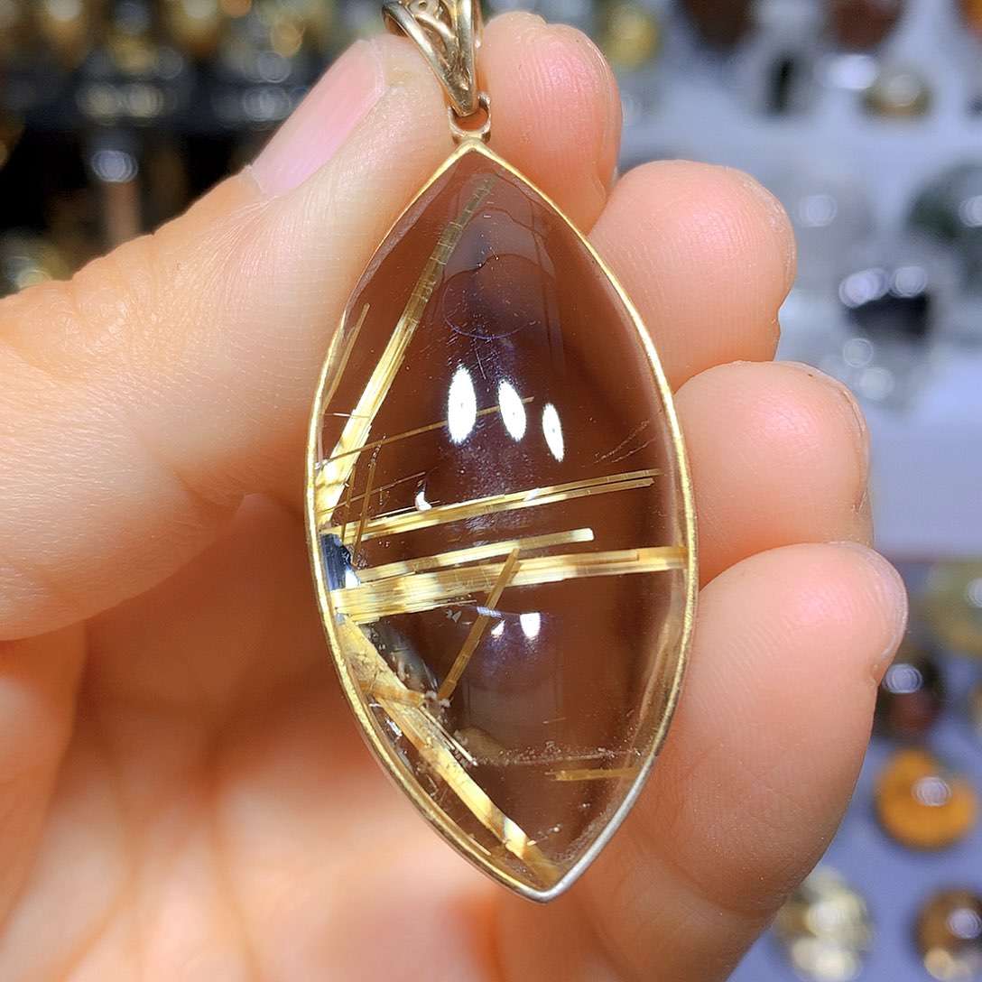 水晶吊坠银S925镀金镶嵌天然水晶