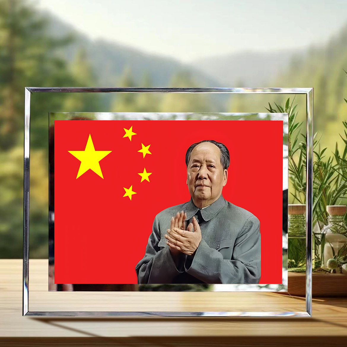 伟人领袖毛爷爷画像红色水晶相框照片摆台高端客厅书房摆台装饰画